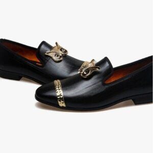 Gold owl faux leather men's loafers